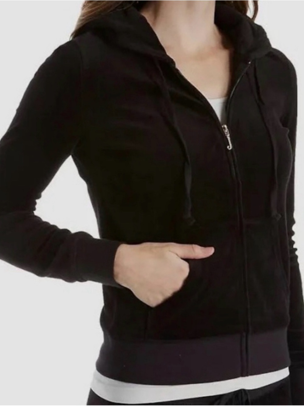 Juicy Couture Black Zip Front Velvet Hoodie